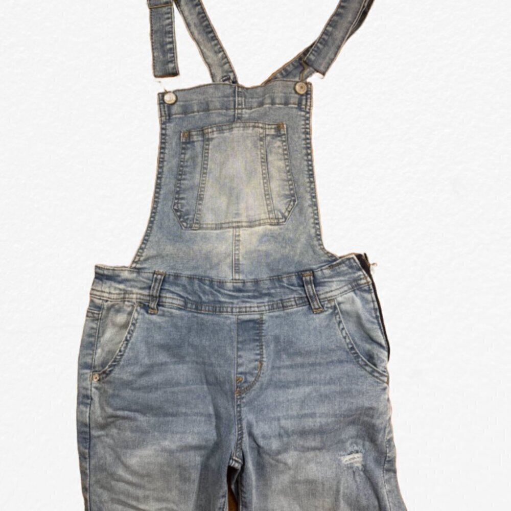 π· Wallflower Side Zip Criss Cross Denim Skinny Overall Bibs - Picture 4 of 10